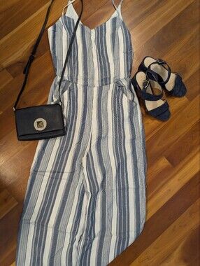Striped Navy and White One-Piece Jumpsuit